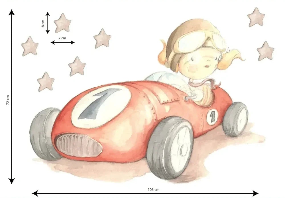 Vinilo decorativo infantil coche Fast Car pintado a mano