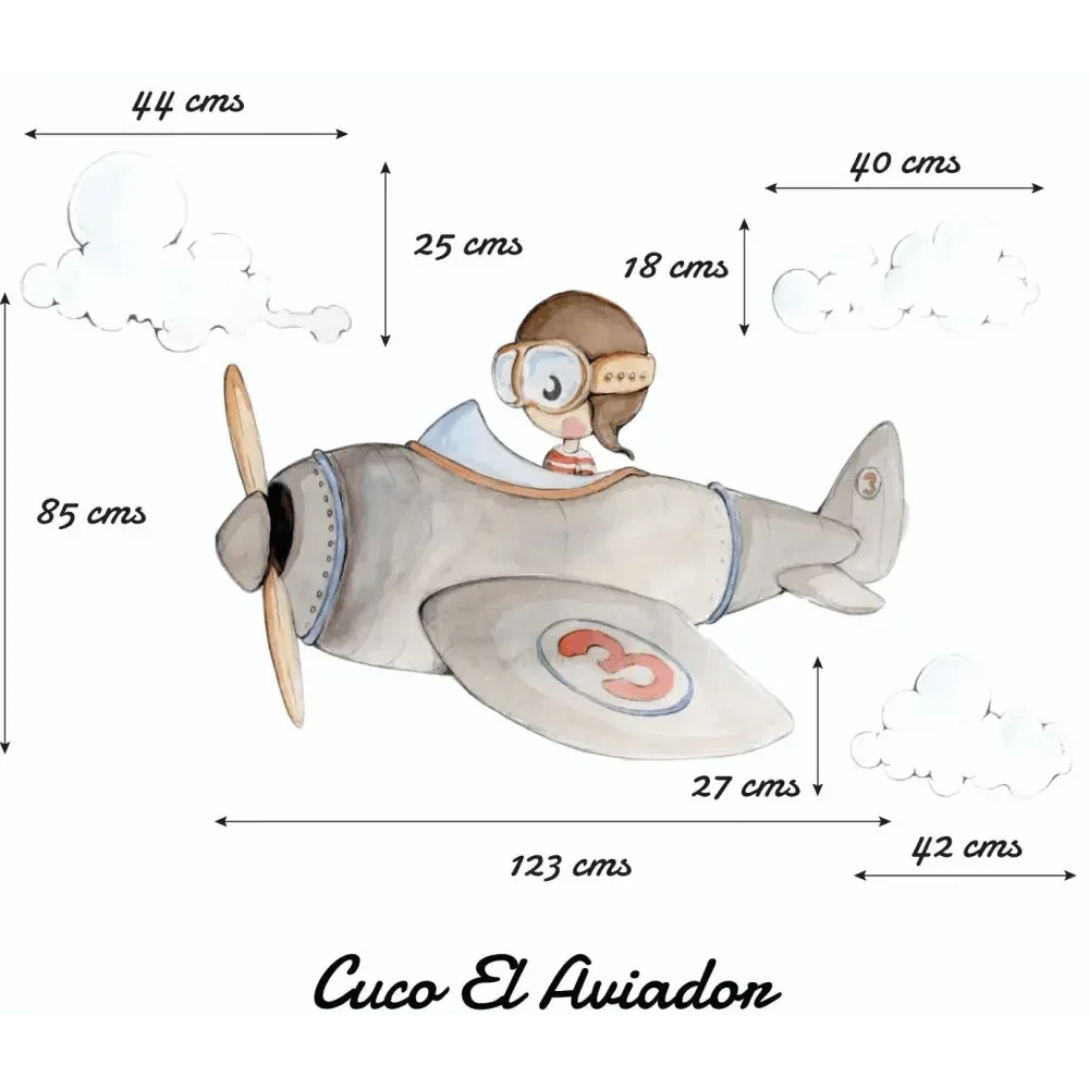 Cuco aviador decorativo infantil em vinil