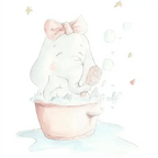 Hand-painted elephant bathing wall decal for children