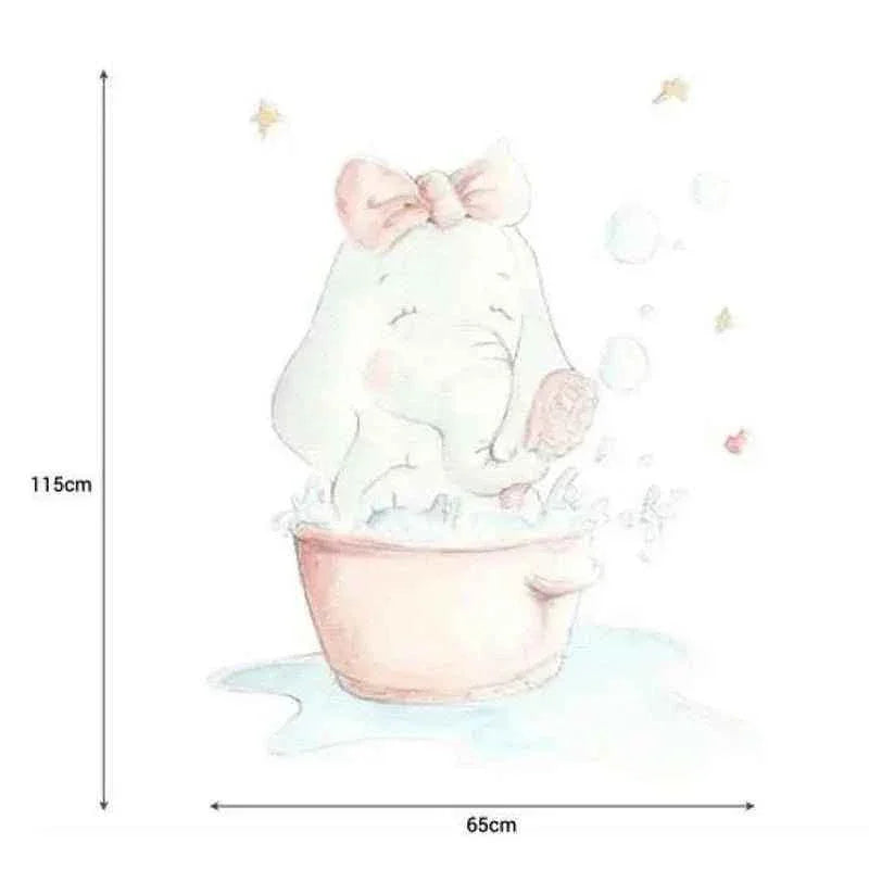 Hand-painted elephant bathing wall decal for children