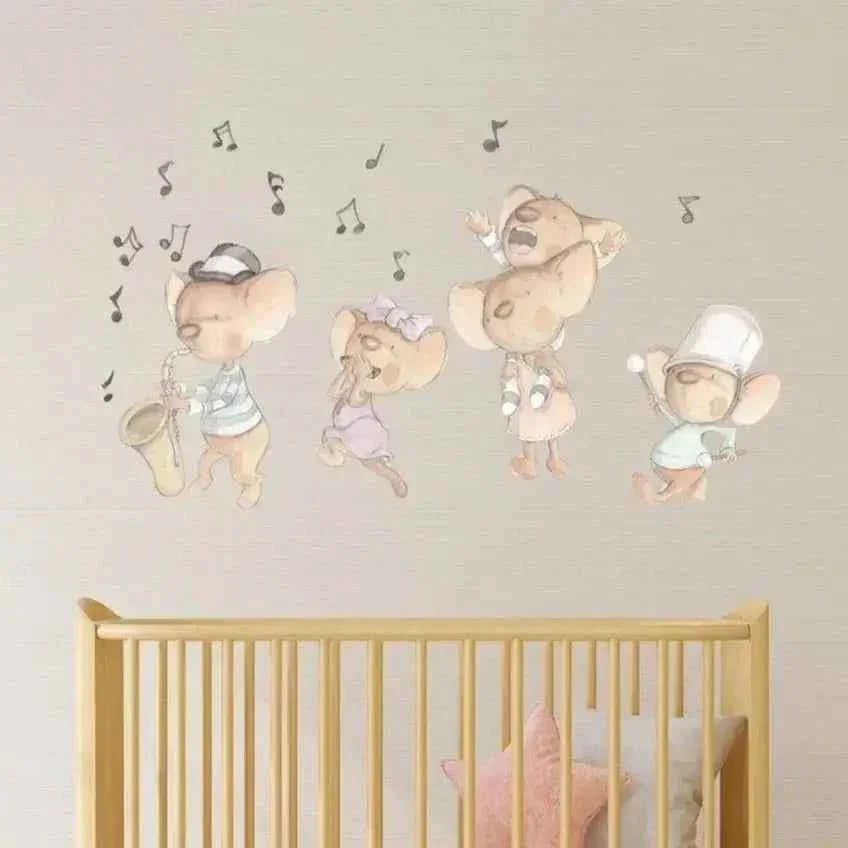 Autocolante decorativo infantil em vinil com uma família de ratinhos | Pintado à mão