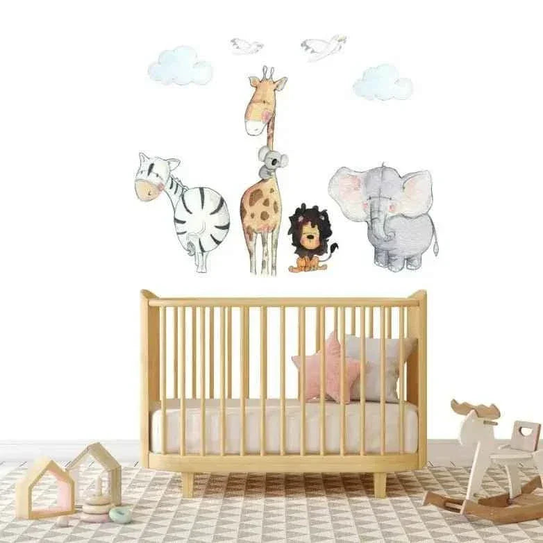 Vinilo decorativo infantil de animales de la selva | pintado a mano