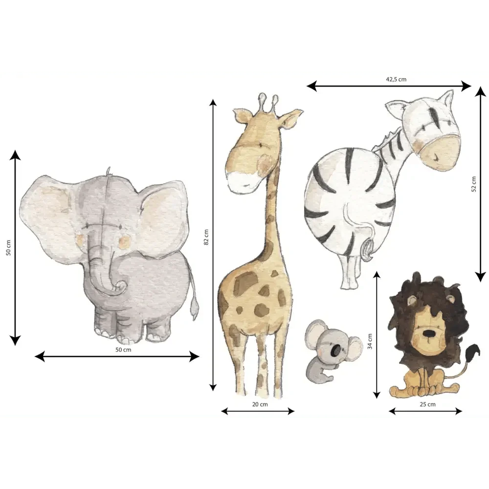 Vinilo decorativo infantil de animales de la selva | pintado a mano