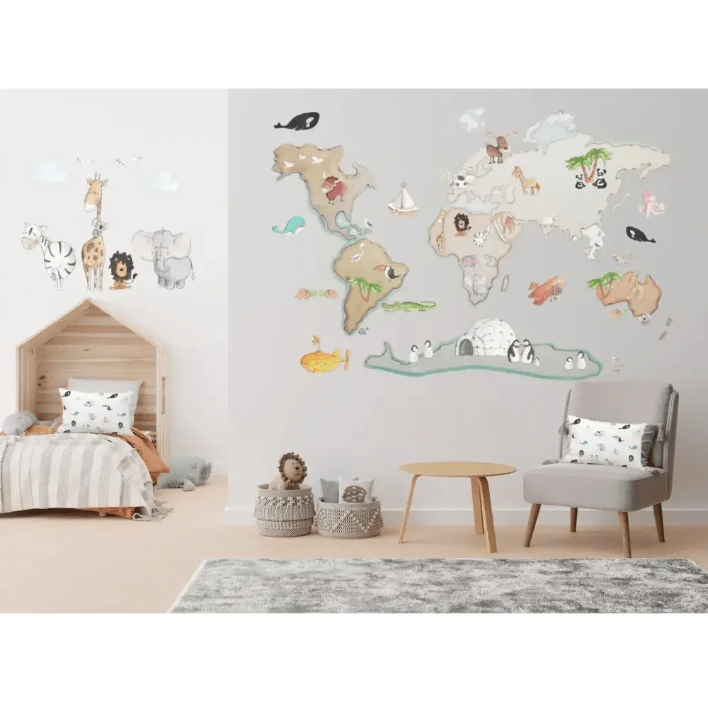 Vinilo decorativo infantil de animales de la selva | pintado a mano