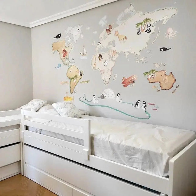 Vinilo Decorativo Infantil Mapamundi World Map Animals XL 220x120cm - SUEÑOS DE CIGUEÑAViniloArts & Entertainment > Hobbies & Creative Arts > Arts & Crafts > Art & Crafting Materials > Embellishments & Trims > Decorative Stickers