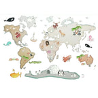 XL children's world map vinyl with animals | 220x120cm