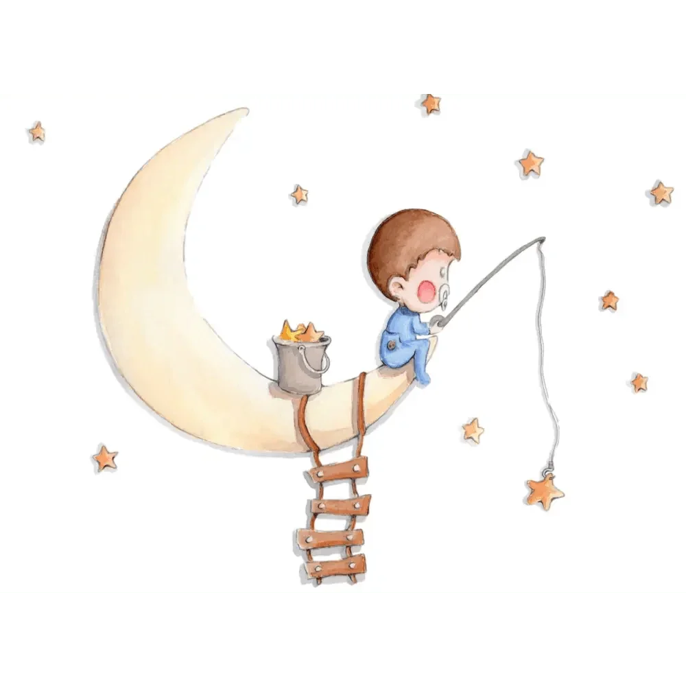 Children's decorative vinyl fishing on the moon | Hand-drawn