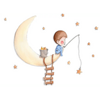 Children's decorative vinyl fishing on the moon | Hand-drawn