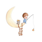 Vinilo decorativo infantil pescando en la luna | Dibujos a mano