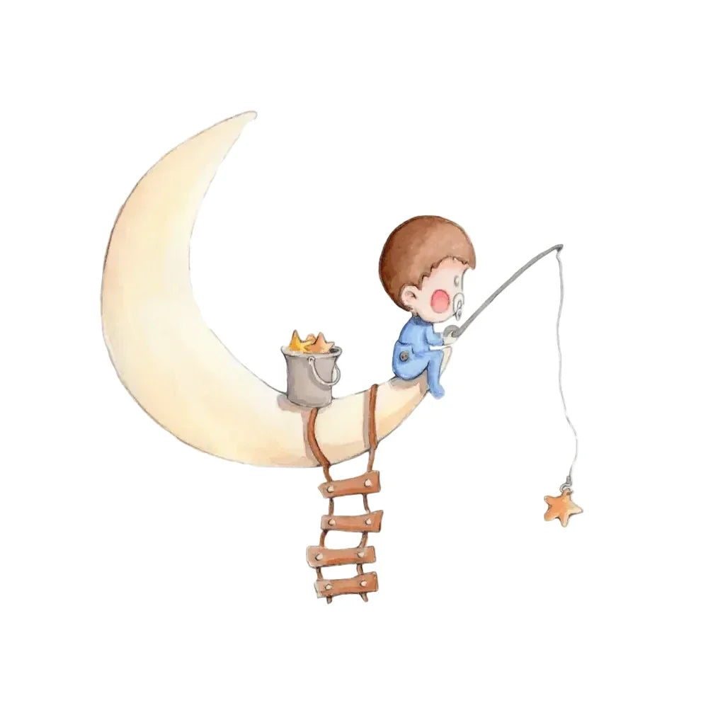 Children's decorative vinyl fishing on the moon | Hand-drawn