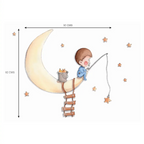 Vinilo decorativo infantil pescando en la luna | Dibujos a mano
