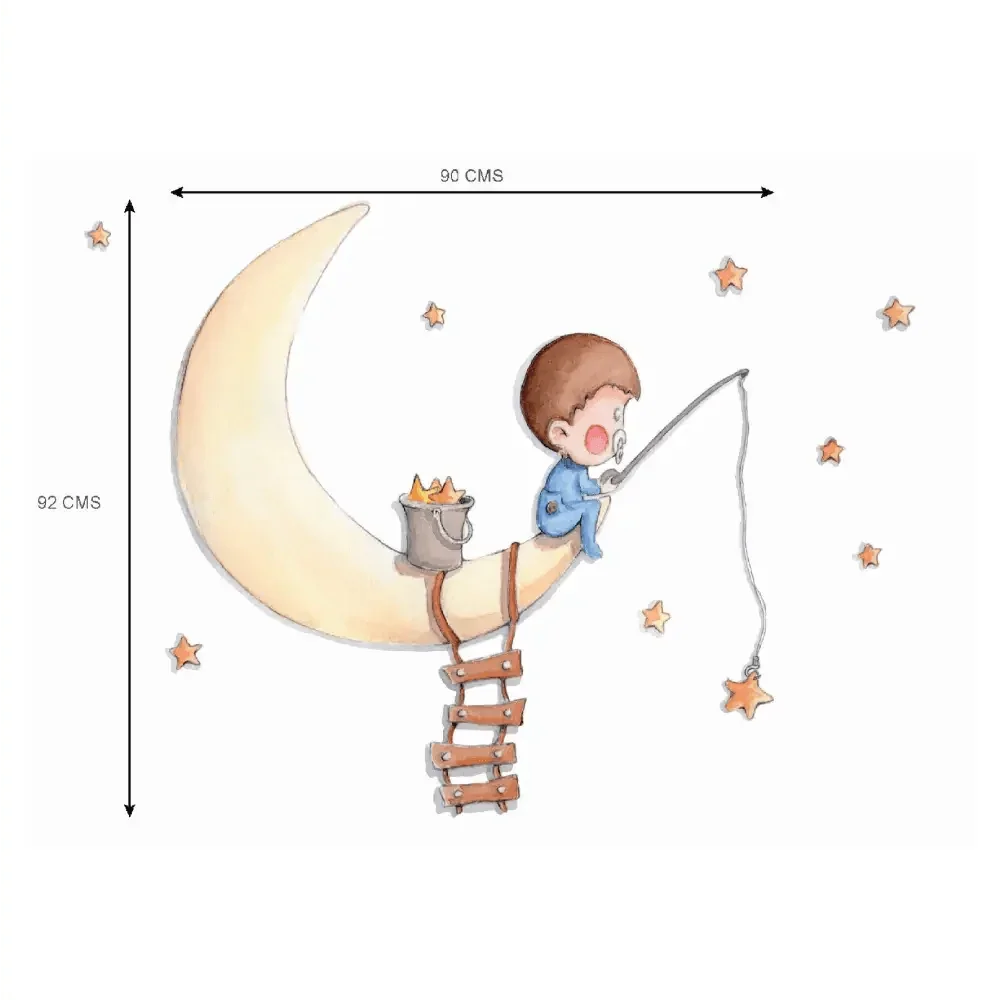 Children's decorative vinyl fishing on the moon | Hand-drawn