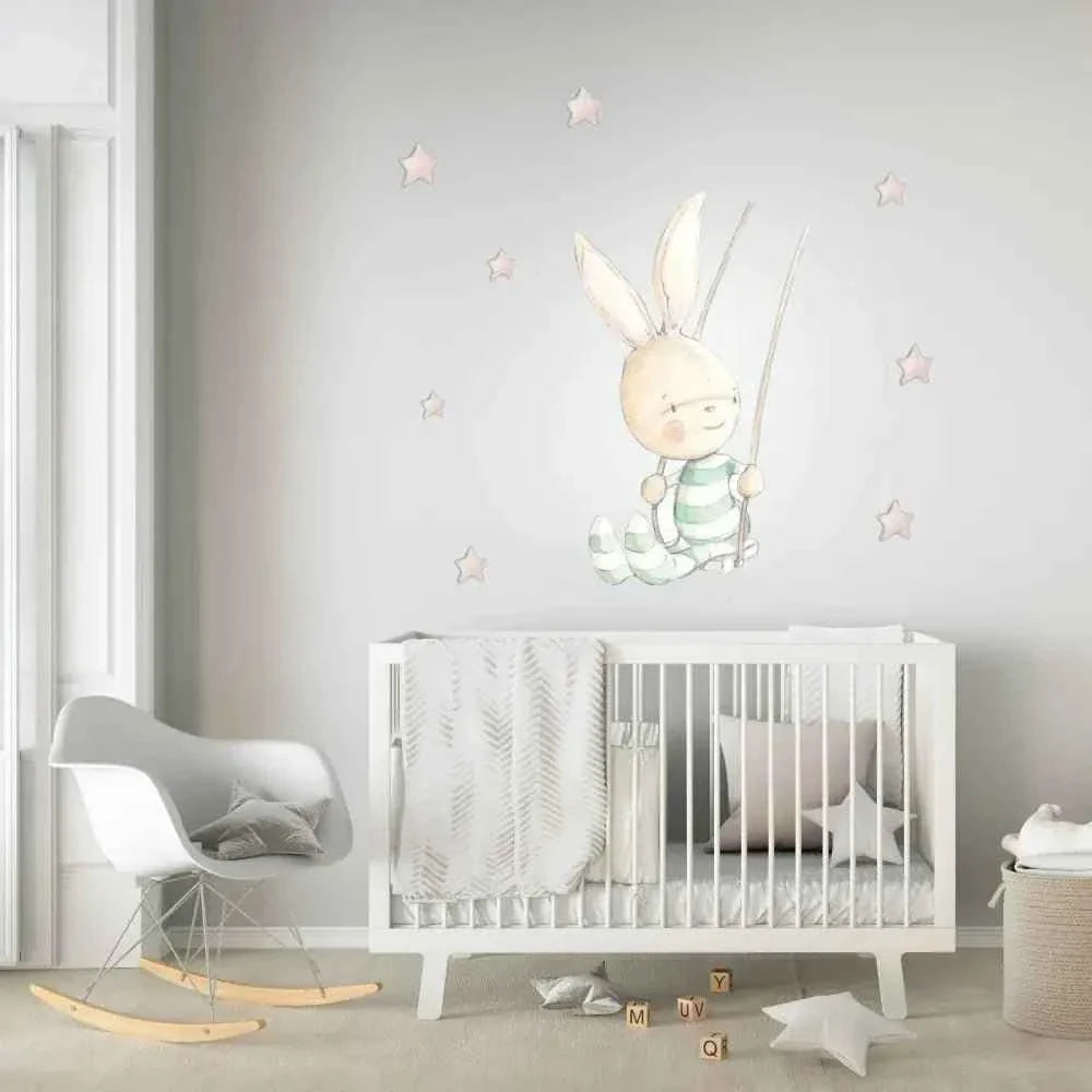 Vinilo decorativo infantil Swing Rabbit pintado a mano para