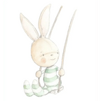 Vinil decorativo infantil com coelho a abanar, pintado à mão