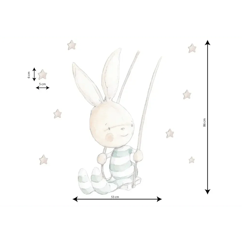 Vinil decorativo infantil com coelho a abanar, pintado à mão