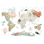 Mapa-mundo decorativo infantil em vinil, tamanho XL, com balões, 220x180cm