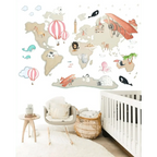 Mapa-mundo decorativo infantil em vinil, tamanho XL, com balões, 220x180cm