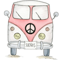 Children's decorative vinyl with a red van design, 95x95cm