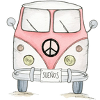 Children's decorative vinyl with a red van design, 95x95cm