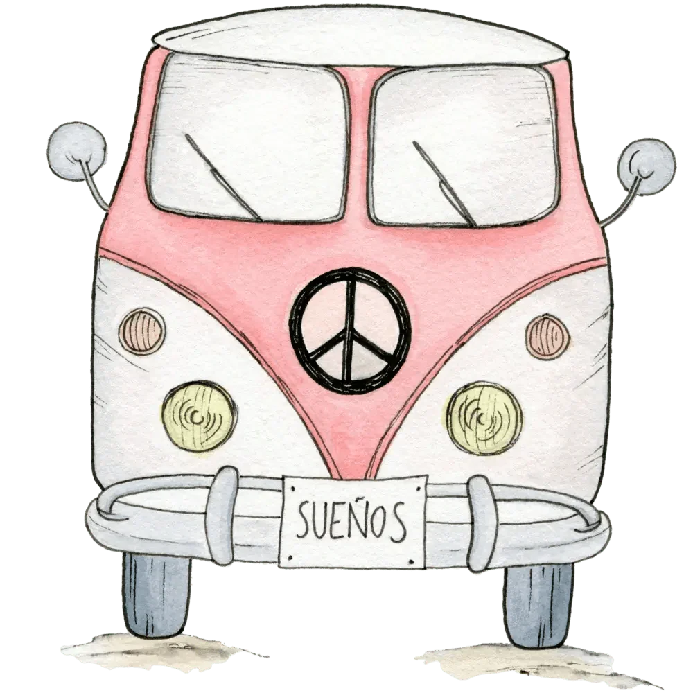Children's decorative vinyl with a red van design, 95x95cm