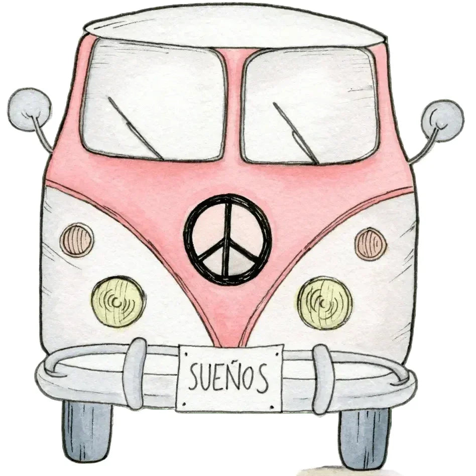 Children's decorative vinyl with a red van design, 95x95cm