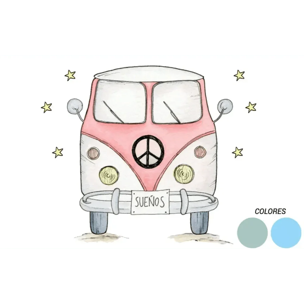 Children's decorative vinyl with a red van design, 95x95cm
