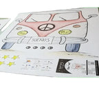 Children's decorative vinyl with a red van design, 95x95cm