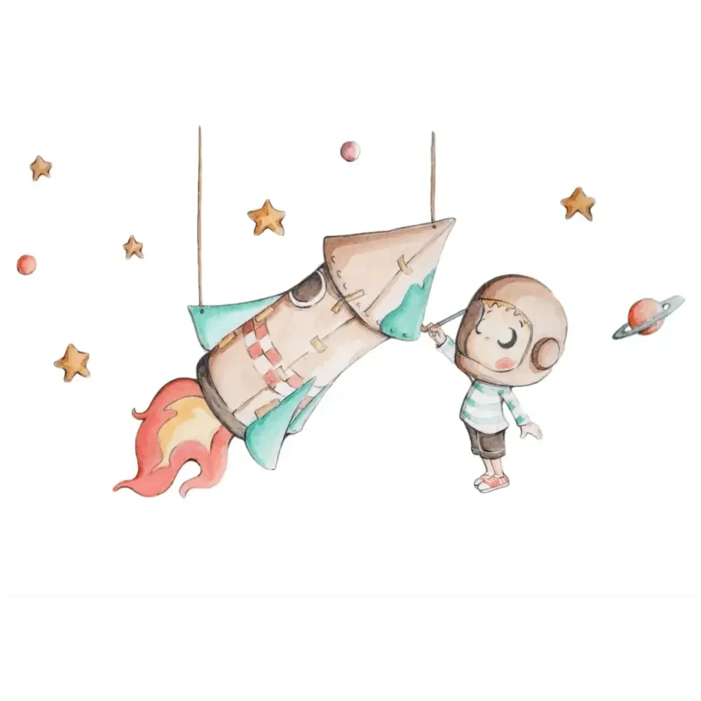 Children's vinyl with a paper rocket design for decoration