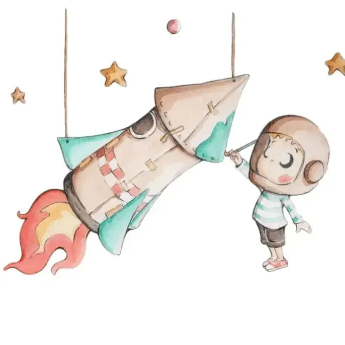 Vinilo infantil con diseño cohete de papel para decoración
