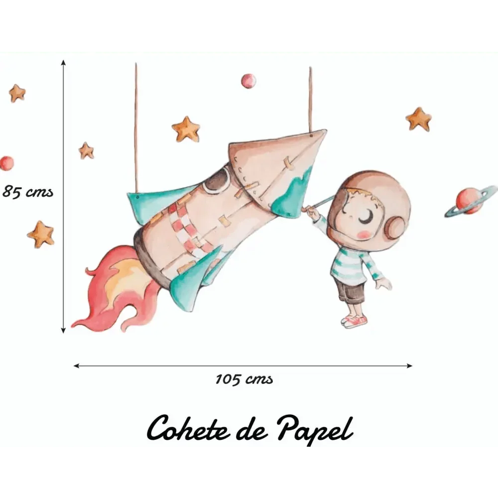 Vinilo infantil con diseño cohete de papel para decoración