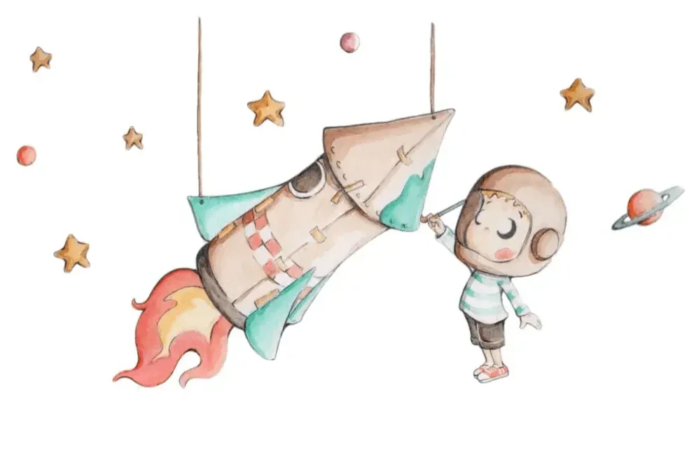 Vinilo infantil con diseño cohete de papel para decoración