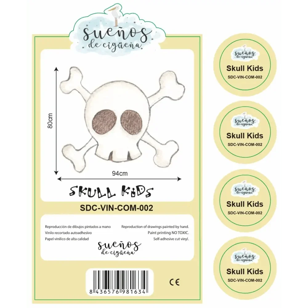 vinilo infantil small skull 80x94cm | vinílico mate