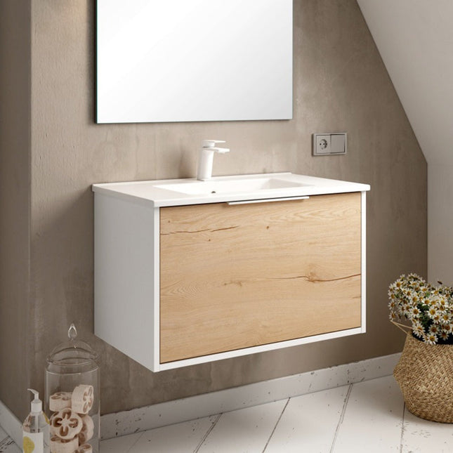 Mueble de baño con lavabo 80 cm blanco con cajón moderno | 3_BP