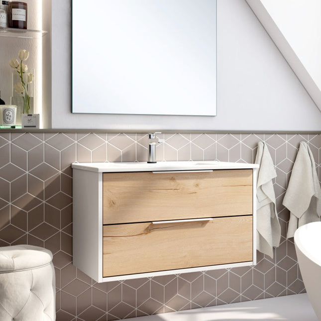 Mueble de baño con lavabo 80 cm blanco con dos cajones | 3_BP