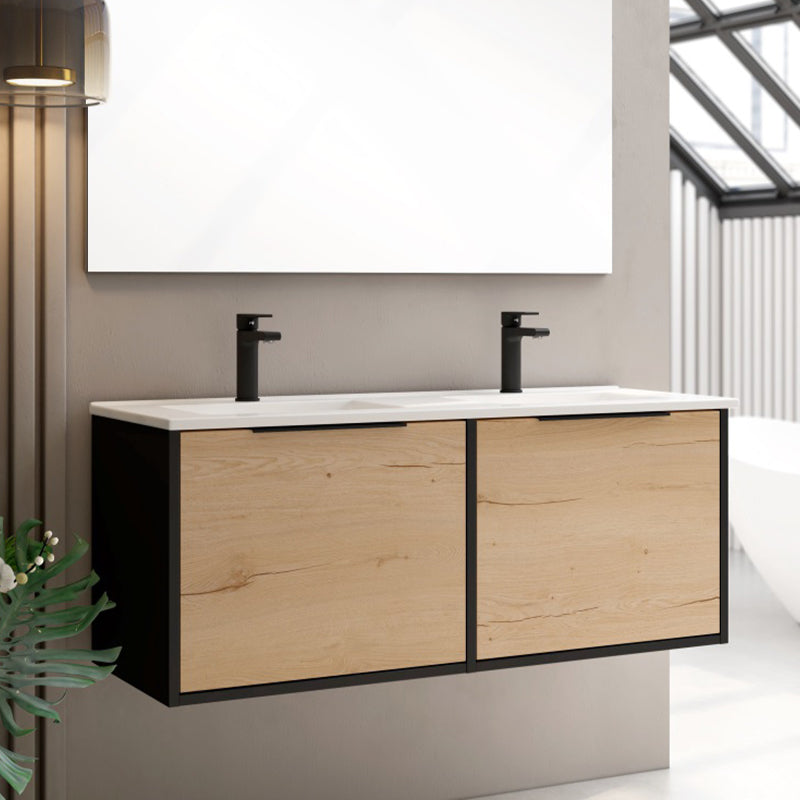 Mueble de baño con lavabo 120 cm negro con tiradores | 3_BP