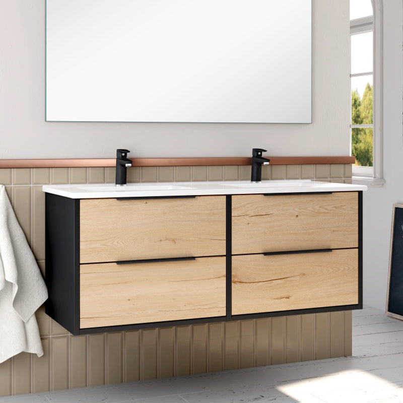 Mueble de baño con lavabo 120 cm negro de 4 cajones | 3_BP