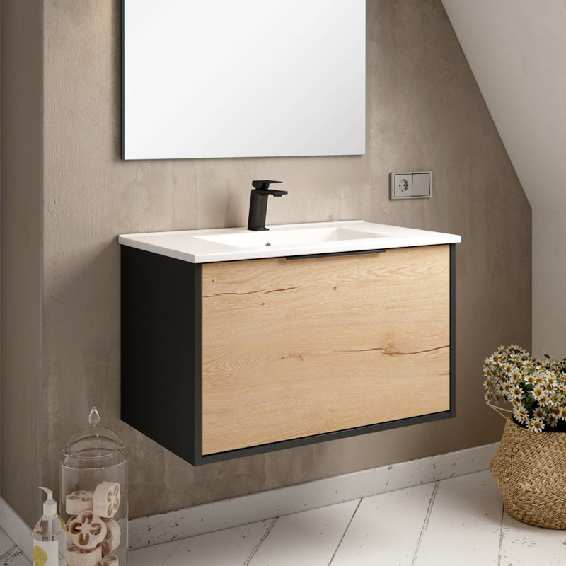 Mueble de baño con lavabo 80 cm negro suspendido moderno | 3_BP