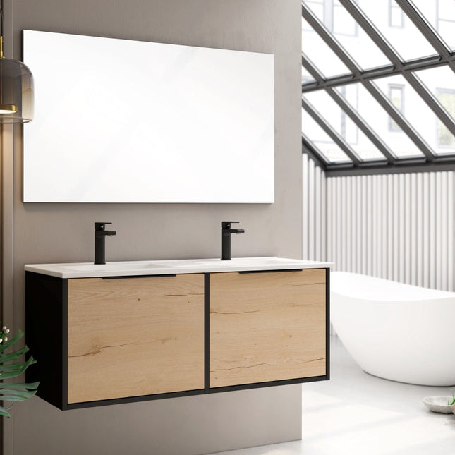 Conjunto mueble de baño completo 120 cm negro moderno | 3_BP